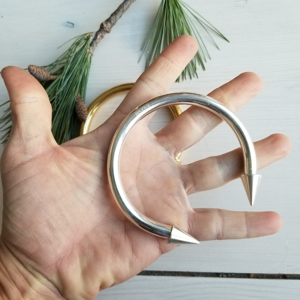 Men's brass silver plated heavy spike cuff bangle - Picture 4 of 9